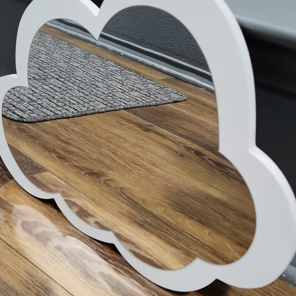 White Wood Cloud Mirror